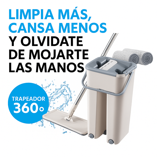 TRAPEADOR CON BALDE ESCURRIDOR 360° ¡Despídete del esfuerzo, la suciedad y los pisos mal limpiados!
